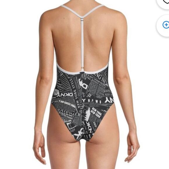 Nwt DKNY BLACK WHITE Graphic Magazine T-Back One-Piece Swimsuit - Picture 2 of 7
